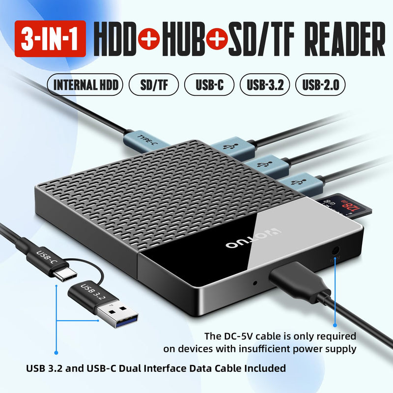 1TB External Hard Drive, USB C Multiport Hub HDD 7-in-1, USB 3.0, SD/TF Card Reader, Docking Station, Multi-Function HDD for Windows, Mac, Android, TV, Phone, Laptop, Desktop, PC 1TB+Docking station Black