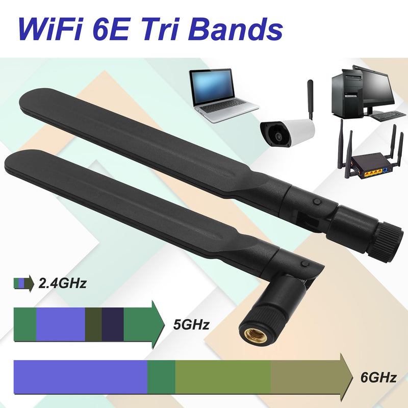 WiFi 6E Antenna Tri-Band 6GHz 5GHz 2.4GHz RP-SMA Male + 10in U.FL to RPSMA Female Extension Cable for Mini PCIe Slot WiFi Cards 2 Pcs