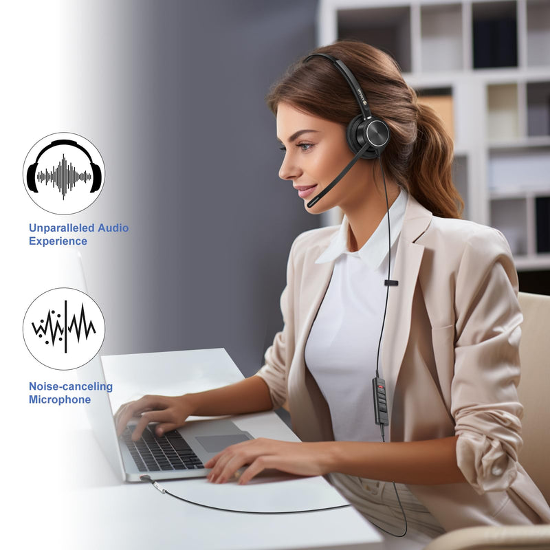 Arama 2024 Upgraded USB Headset with Microphone Noise Cancelling & in-line Controls, Computer Headset with Microphone for Laptop PC Home Office Online Class Skype Zoom Clear Chat