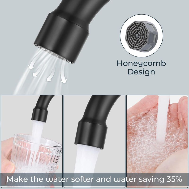 4" Bathroom Sink Faucet, 2-Handle Matte Black, Pop-Up Drain Included | 360° swivel spout, ceramic cartridge, 20% water-saving aerator, RV ready