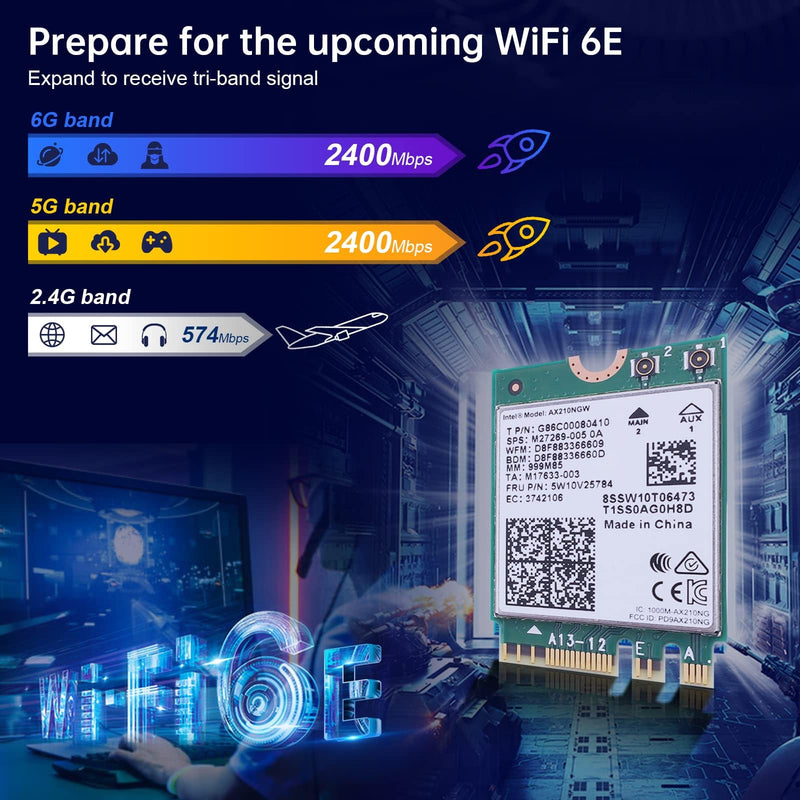 EDUP WiFi 6E AX210 NGW Wireless Card, Intel Laptop Network Adapter with Bluetooth 5.3, Tri-Band 5400Mbps WiFi Module, M.2/NGFF 2230 WiFi Chip, MU-MIMO, Supports Windows 10/11 (64-Bit)