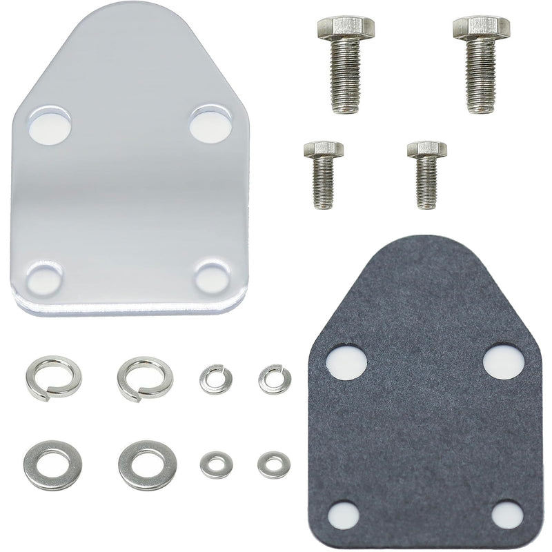 Chrome Fuel Pump Block Off Plate with Gasket & Stainless Hex Small Block Engine Hex Bolt Kit, for SBC 265 283 327 305 302 350 383 400 SB Engine