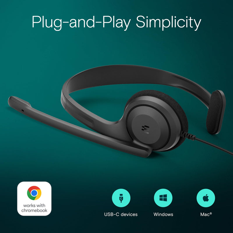 C1 Single-Side USB-C Mono Headset - Unmatched Clarity with Noise-Cancellation, Lightweight Comfort for Professional Use, Chromebook Certified for Optimal Functionality