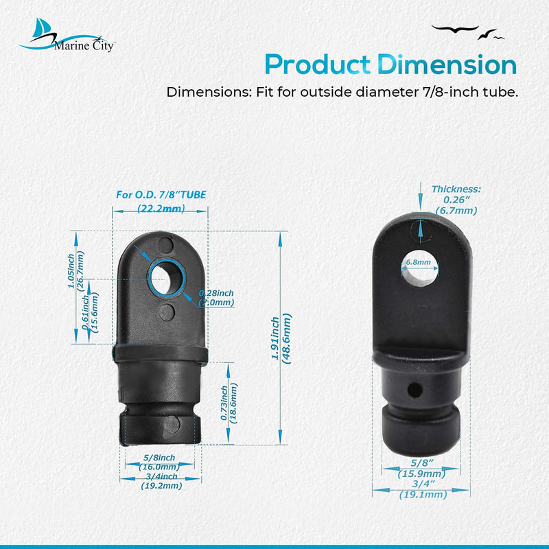 MARINE CITY Black Nylon Bimini Top Eye End Cap, Round Inside Eye End, Lightweight, Outer Diameter, Ideal for Marine, Boats, Yachts, Ships, and Hardware Accessories 7/8" 2 Pcs