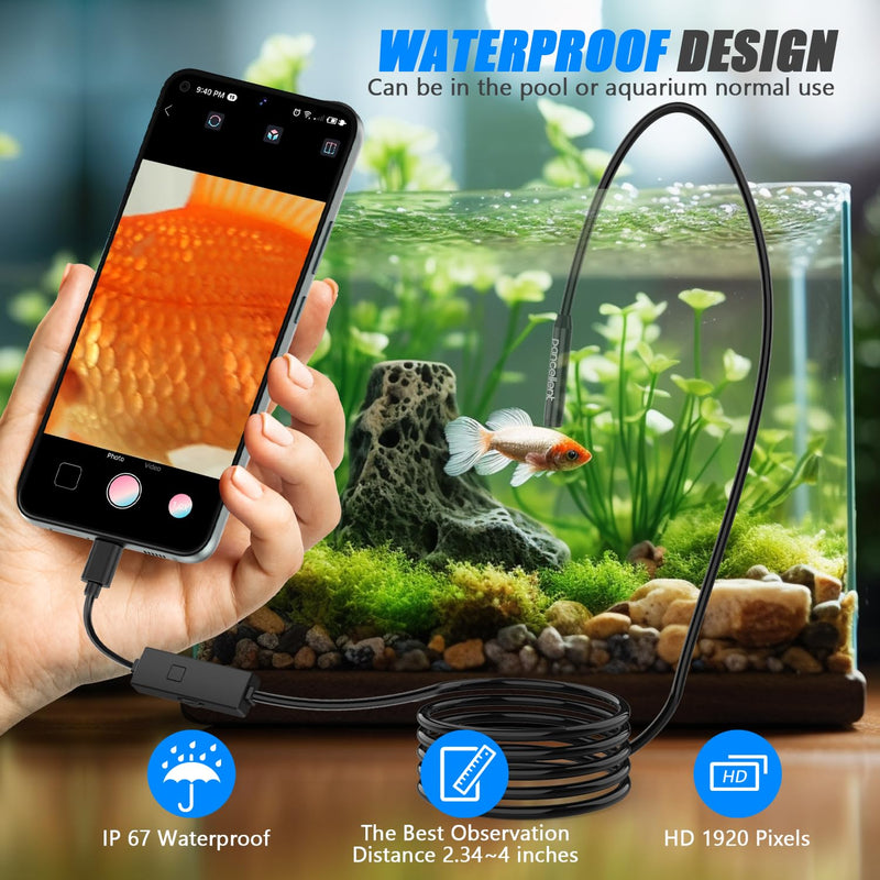 1920P HD Dual Lens Snake Inspection Endoscope, Pancellent Type C Endoscope, Scope Camera with 8 LED Lights for Android and iOS Smartphone, iPhone, iPad, Samsung (5M)