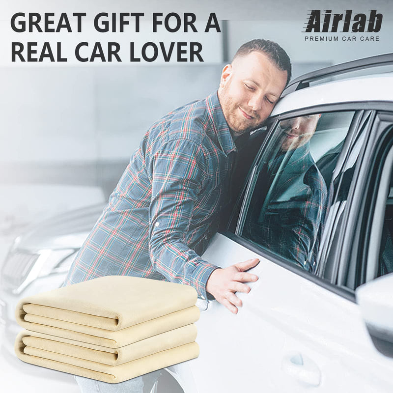 Chamois Cloth for Car 2 Pack Shammy Towel 24'' x 16'' (2.58 sq ft Each) Super Absorbent Car Drying Towel Real Leather Lint Free Streak Free for Car Wash Auto Detailing