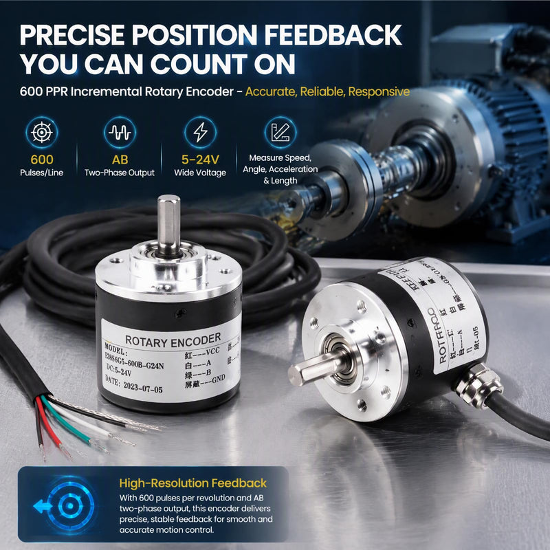 Incremental Encoder, Encoder Arduino, Rotary Encoder, Rotary Encoder, Rotary Encoder, Rotary Encoder 600p/r 5v-24v From 2 Phase Shaft 6 mm Incremental Encoder Optical Rotary Encoder for Measuring Speed