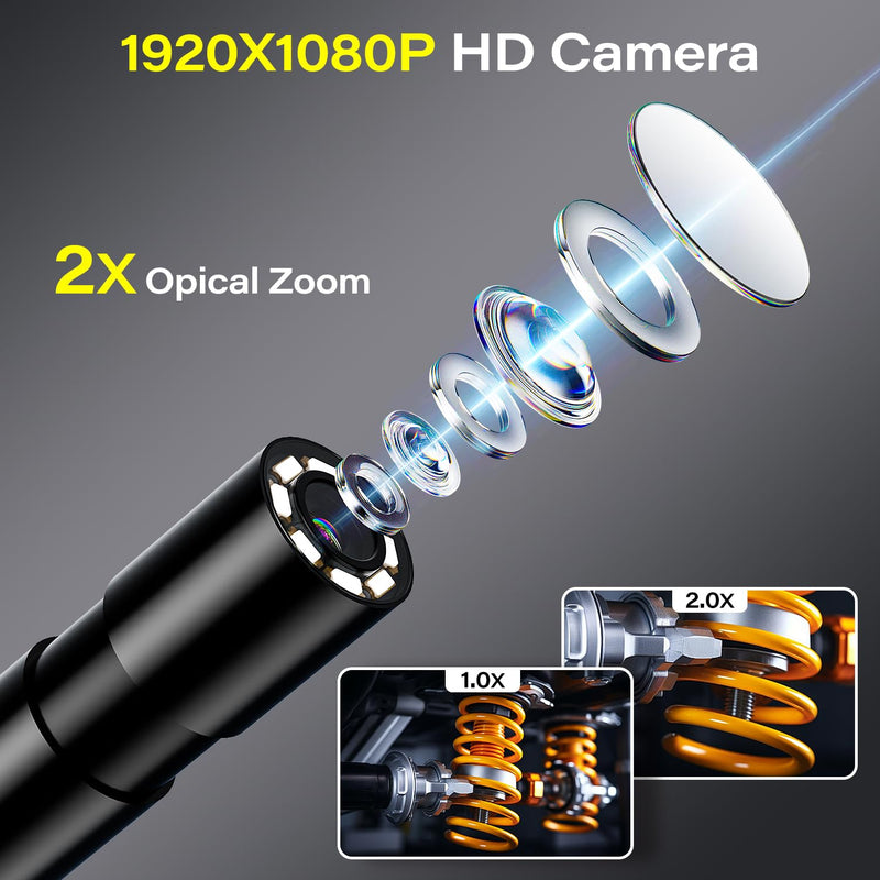 Borescope with Light, 1920P HD Endoscope Inspection Camera with 4.3" IPS Screen, 8mm Lens IP67 Waterproof with 8 LEDs, 16.5ft Semi-Rigid Snake Camera for Automotive Pipe Inspection A1