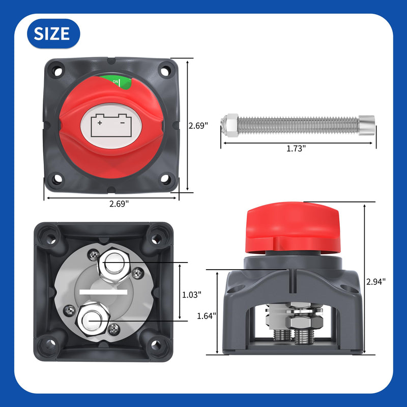 Joinfworld Battery Disconnect Switch 12V-48V Waterproof Marine Battery Cut Off Switch Master for Car Boat RV ATV UTV Vehicles On-Off