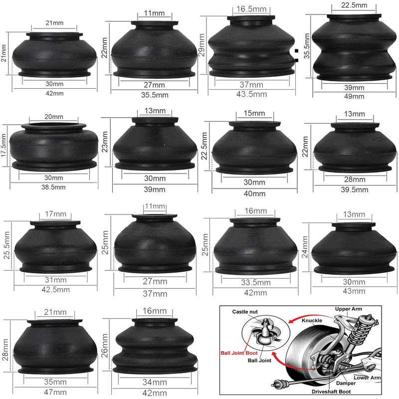 14Pcs Universal Turn To Rod Arm Ball Joint Head Dust Protection Rubber Cover Track For Car Suspension Steering Parts Accessories