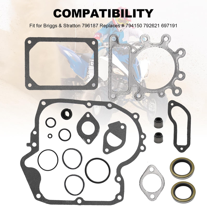 Engine Gasket Kit Replacement for BS lawnmover 796187, Replace 697191 792621 794150 796187