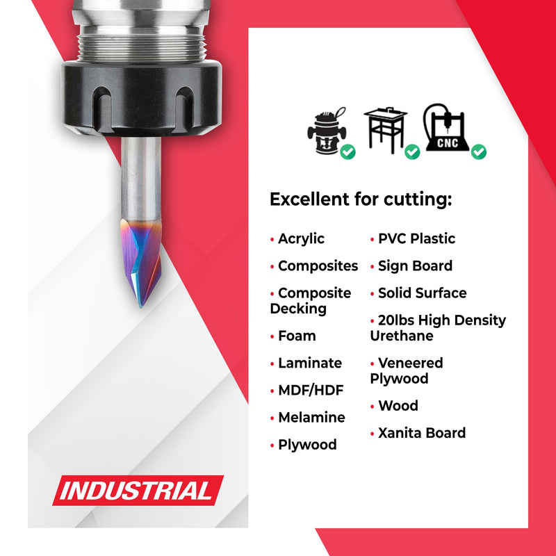 Amana Tool Spektra Extreme Tool Life Coated Solid Carbide V-Groove Router Bit, 45624-K, 60 Degree x 1/4 D x 7/32 CH x 1/4 Inch Shank 3-Flute