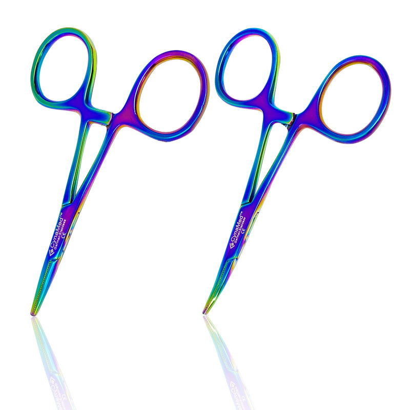 Cynamed Mosquito Hemostatic Forceps with Multicolor/Rainbow Titanium Coating - Premium Quality - Hemostat Clamping Pliers with Serrated Jaws - 3.5 in. (Straight) Straight