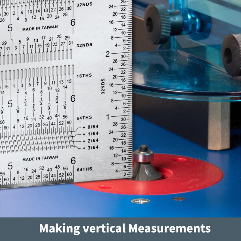 POWERTEC 12'' Precision Marking T-Square, T Rule w/Pencil for Measuring, Scribing, Setting Up Bits Height, Stainless Steel Woodworking & Crafting Marking Tools for Drill Press, Table Saw 80028 12" T Square