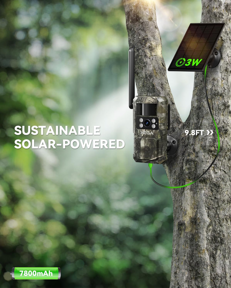 Xega 4G LTE Cellular Trail Camera with Livestreaming, No WiFi Game Camera with Built-in SIM Card, Motion Activated, 7800mAh Battery, Color Night Vision No Glow 950nm IR LEDs, IP66 Weatherproof