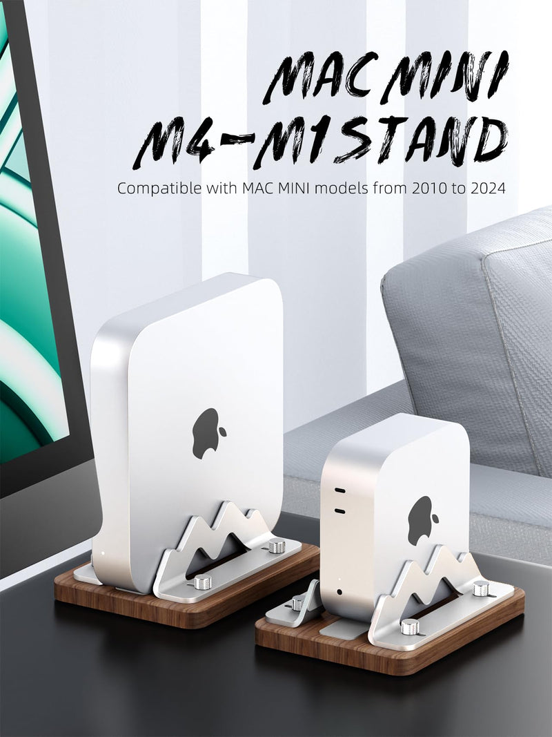 Walnut Wood MacMini Vertical Stand for MacMini M4 M3 M2 M1(2010-2024), Compatible with Mini pc/Small/Micro Desktop Computer Host, Desktop Dock Holder Slot Width(1-2.2 inch) FBK03M (03M)Mini PC Stand