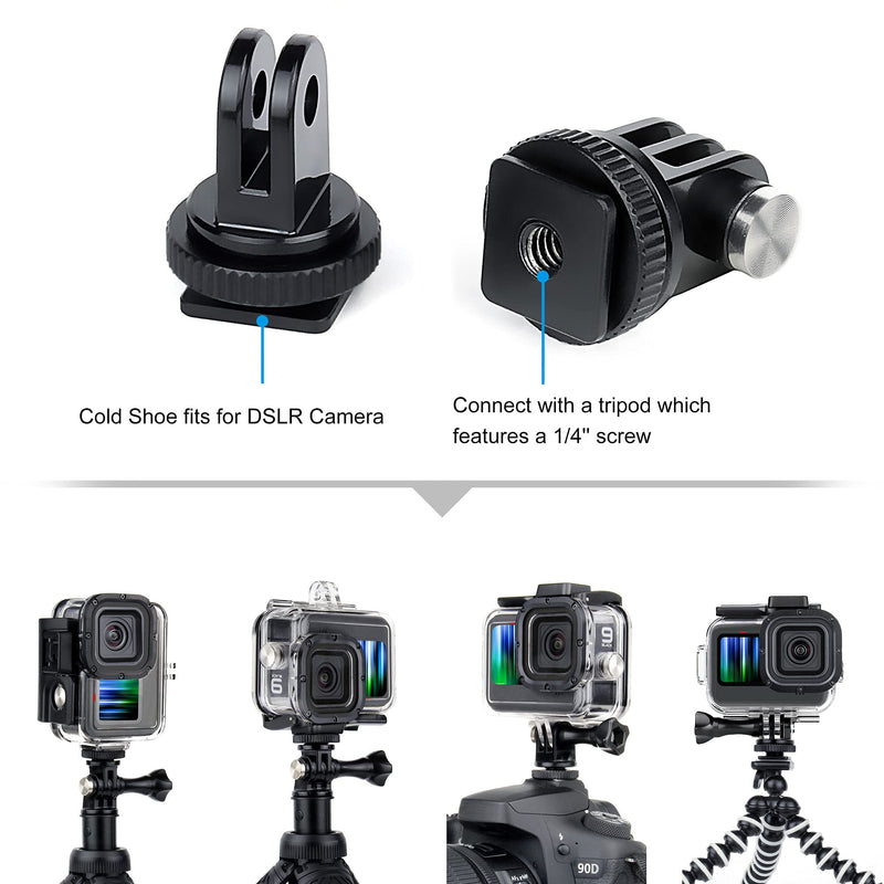 Waterproof Housing Case for GoPro Hero 9 10 11 12 Black, 60M Underwater Protective Dive Housing Shell with 2 Cold Shoe Adapters Brackets Accessories for Go Pro Hero 12 11 10 9 Black Cameras Waterproof Case for Hero 12/11/10/9 Black