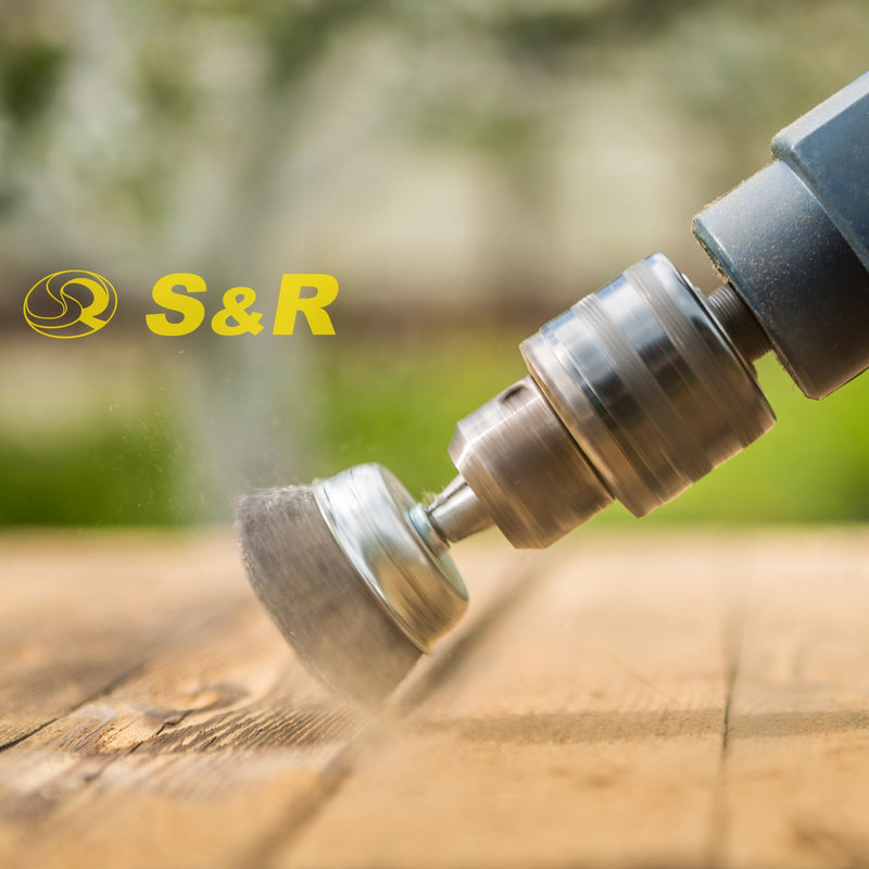 S&R Wire Brush Set 5 Pieces for Drill, Corrugated Steel Wire | Round shaft 6 mm – removal and polishing; in set: disc, pot, brush and cylinder steel brush 5-piece.