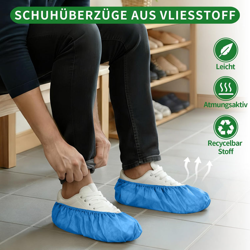 Disposable Non-Woven Fabric Shoe Covers (100 Blue) | Suitable for up to size 47, shoe covers non-slip, breathable and odorless shoe covers, durable and robust 100