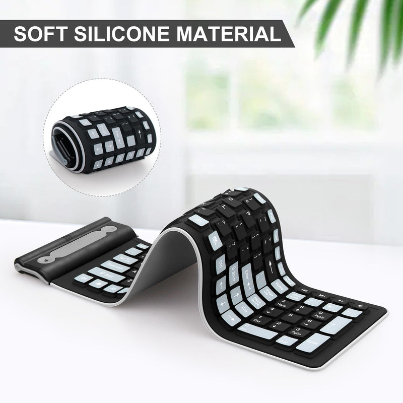 sungwoo Wireless Silicone Keyboard, 2.4GHz Wireless, Foldable Rollup Keyboard, Waterproof, Dustproof and Lightweight, Perfect for PC, Notebook, Laptop and Travel(Black)
