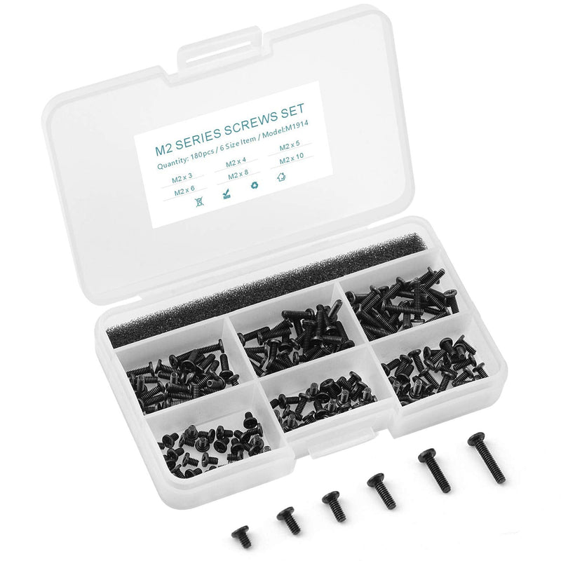 180Pcs M2 Laptop Repair Screw Kit,6 Sizes（M2x3/4/5/6/8/10mm，for SSD HDD DVD Drive Replacement， Most Laptop Models & Internal Hardware Fix，with Screwdriver & Plastic Box