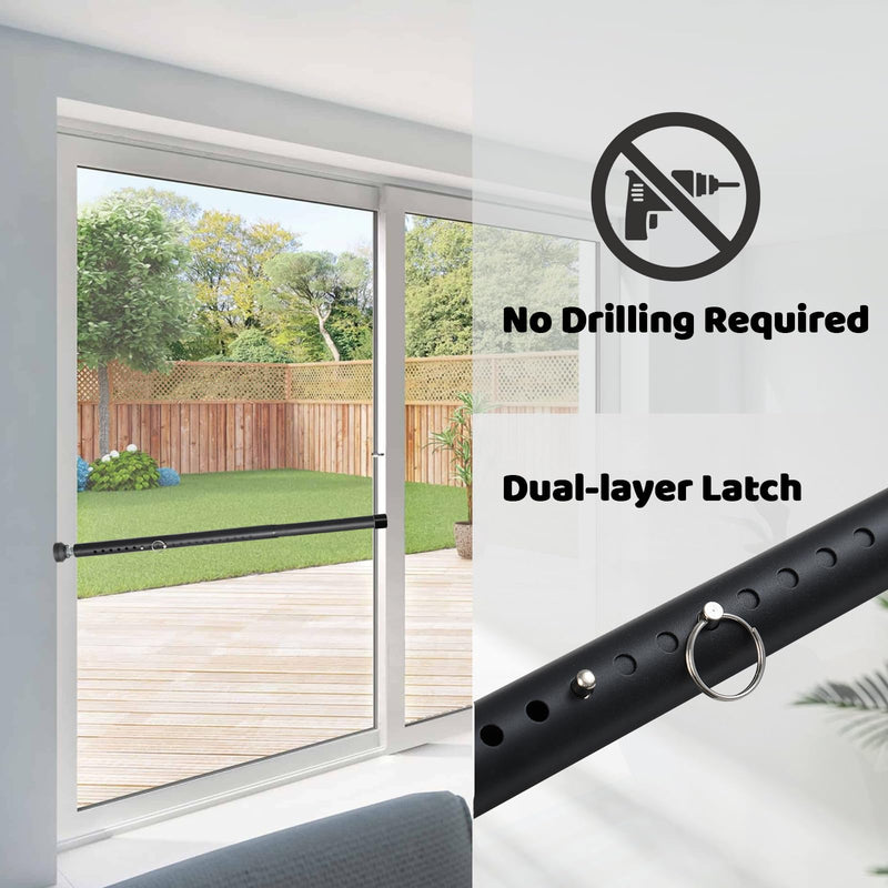 Sliding Door Security Bar, Adjustable Length for 17-50 inches Sliding Glass Door Security Bar,1 Inch Heavy Duty Sliding Door Lock Bar for Patio, Bacony, Apartment, Black