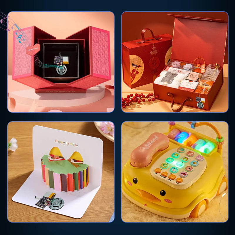 Voice Module, Magnet Sensor Control Activated MP3 Music Sound Chips, 16MB Sound Module for Crafts, Christmas, New Year Greeting Cards, Box with Speaker Lithium Battery Powered and USB Cable. JR-JX7004-Magnet Sound Module