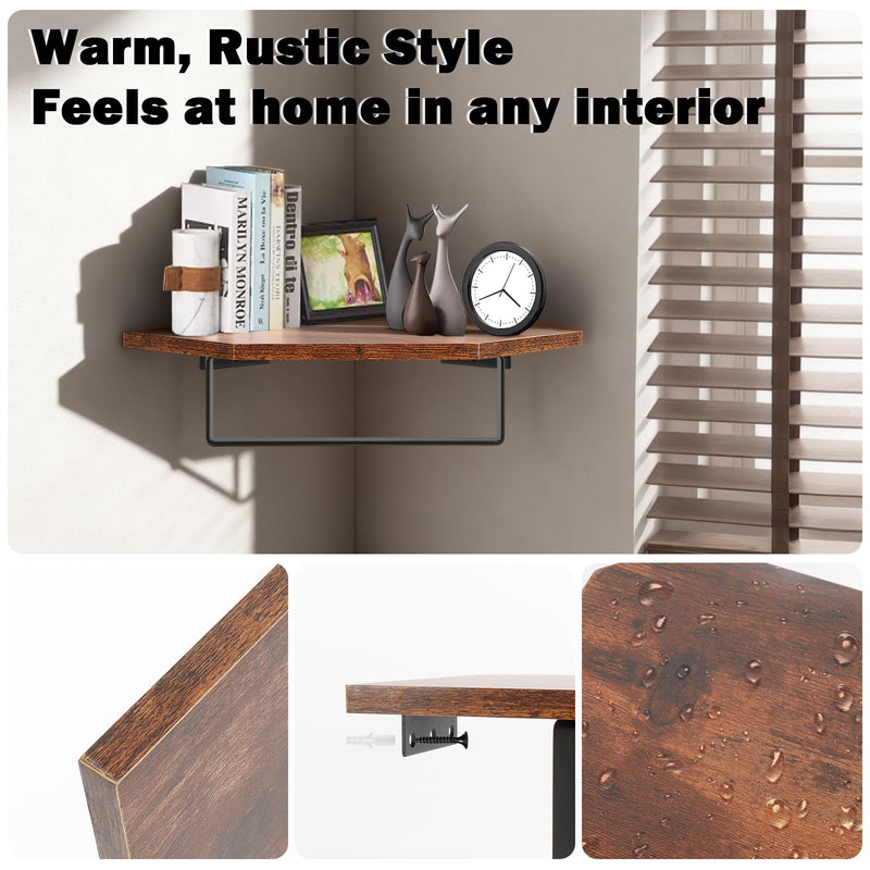 Hand Towel Holder/Towel Ring with Wooden Shelf, Hand Towel Rack, Hand Towel Hanger for Bathroom, Bath Accessories Wall Mounted, (Matte Black, 9.2"-Diamond Shaped) Matte Black