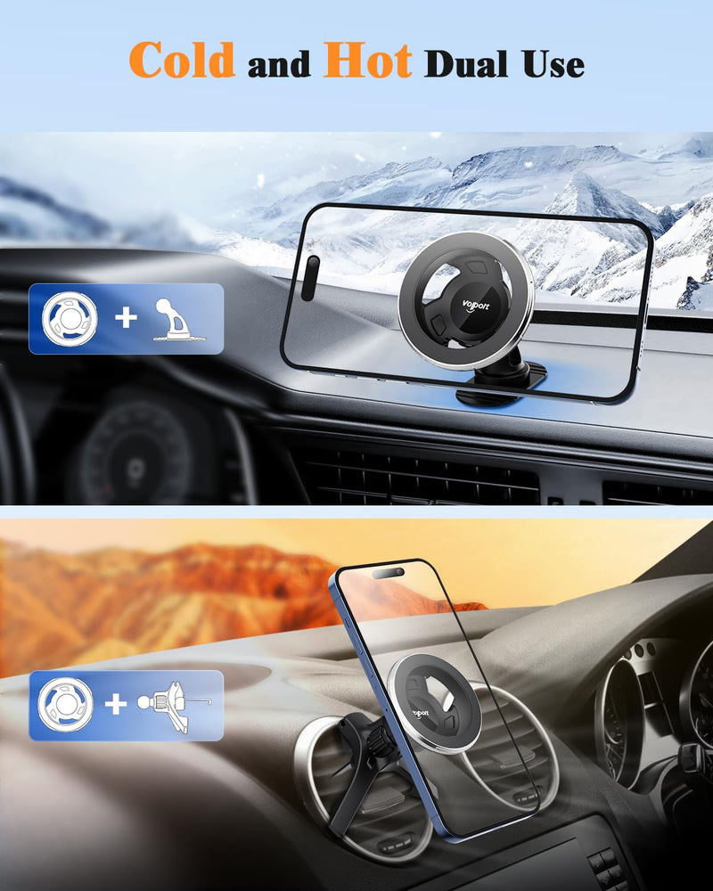 volport for Magsafe Car Mount [Air Vent & Dashboard]: Magnetic Phone Holder for Round/Horizontal/Vertical Vent, Strong Magnet for iPhone 15 14 13 12 Pro Max Plus Samsung S24 Ultra Cell Phone Case