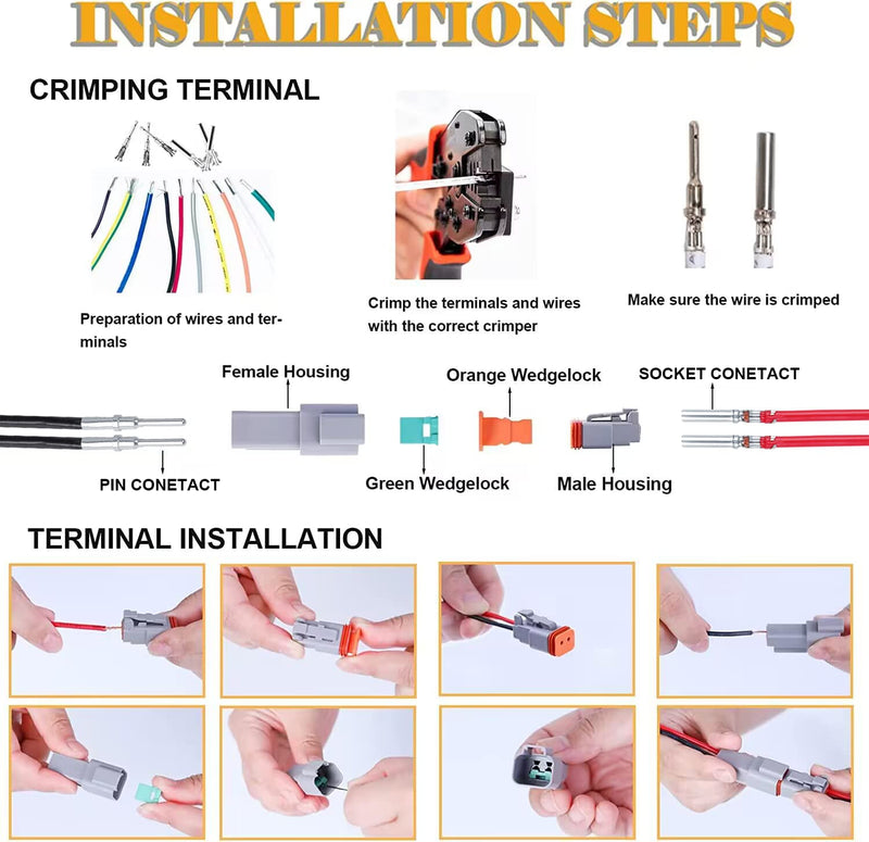 54 PCS Deutsch DT Grey 2 Pin Connectors 6 Sets, Waterproof Electrical Wire Connector with Stamped Contacts And Seal Plug for 2 Pin (6 Set) 6 set