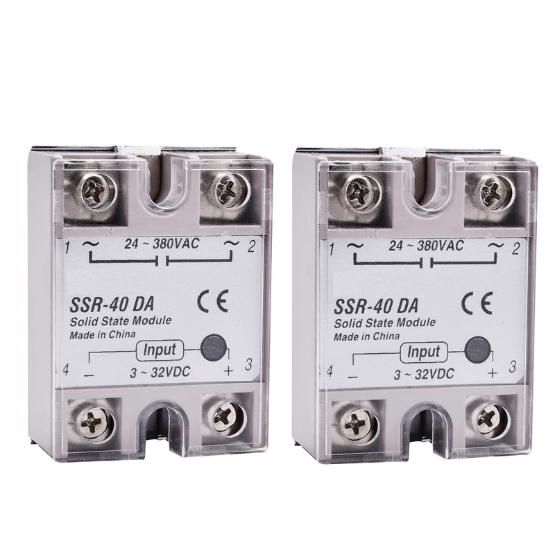 diymore 2PCS Solid State Relay Module with Plastic Cover,SSR-40DA 3-32V DC Input 24-380V AC Output 2PCS 40DA
