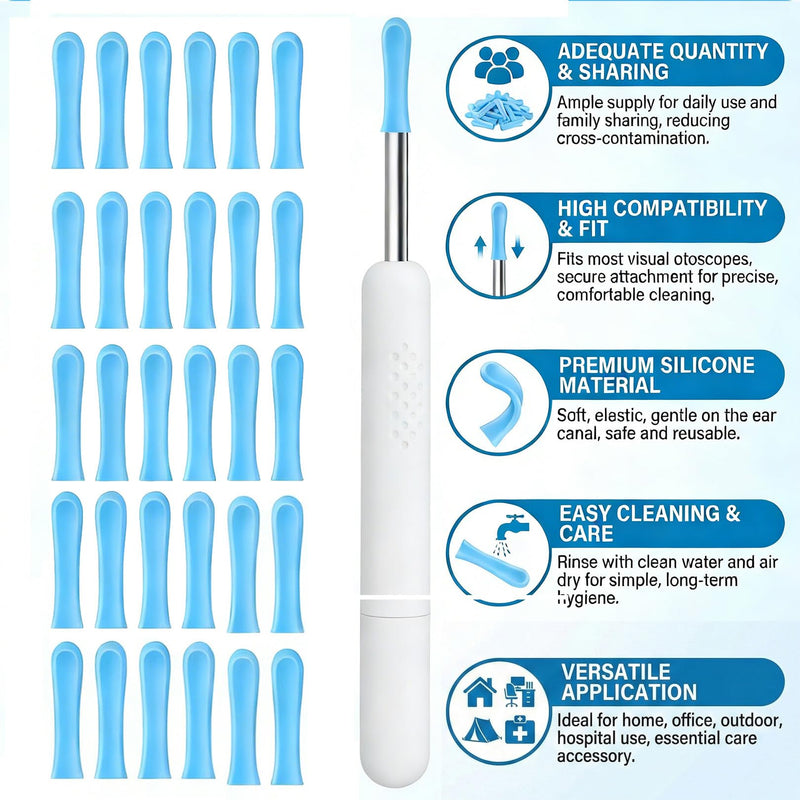 30 pieces silicone ear cleaner head for earwax remover, ear wax removal otoscope, smooth silicone ear spoon, ear cleaner accessories, replacement tips teat for adults, ear aspirator, earwax removal (B b