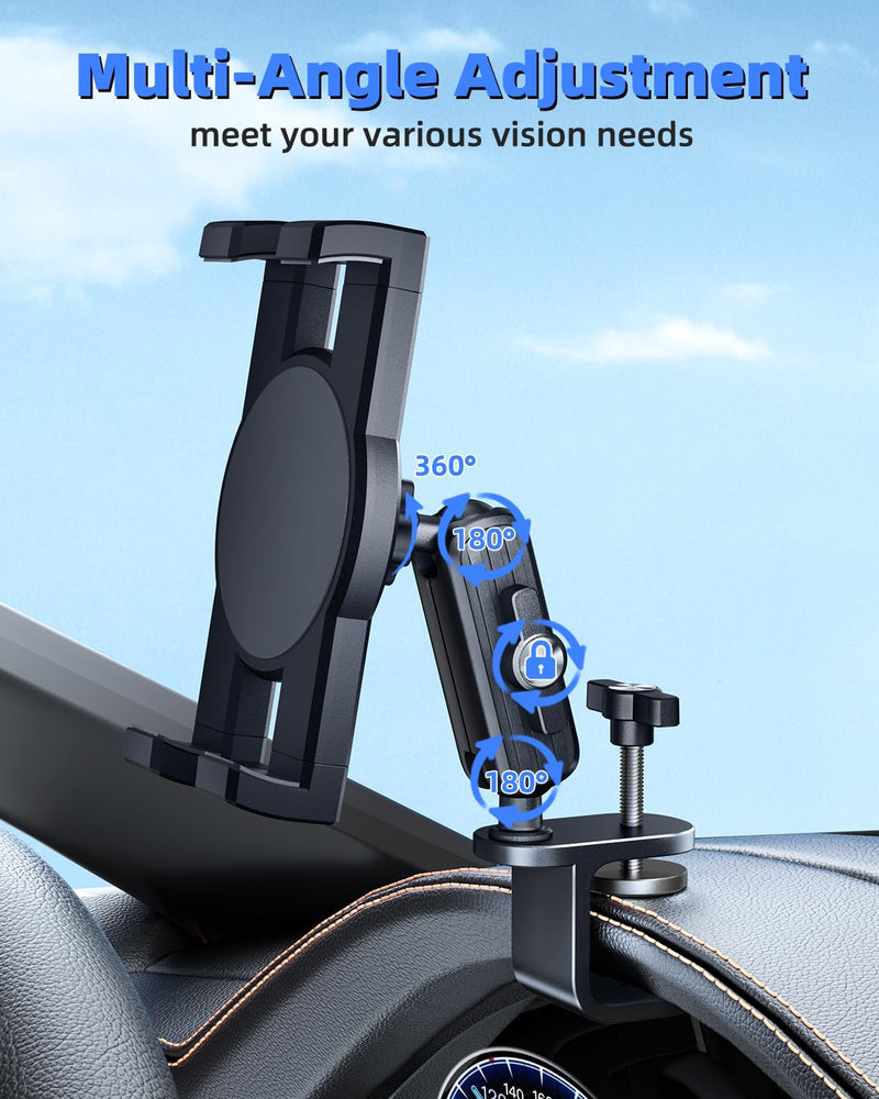OATSBASF Sun Visor Car Phone Holder, 360°Rotation Multi-Scene Phone Holders for Your Car Dashboard, Rearview Mirror,Sun Visor,Tables, Compatible with 4.6-9.6-inch Phones and Tablets, Black