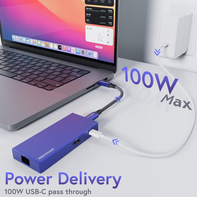 7-in-1 USB-C Hub, SD Reader, Audio Out/Mic, Gigabit Ethernet, 4K@60Hz HDMI, USB-A 5Gbps, USB-C Charging for iPhone 15, iPad, MacBook, XPS, Lenovo DY22HUC711S