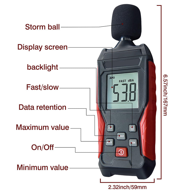 Sound Level Meter Decibel Meter 30-130 dB(A) Digital Meter with Record, Portable Sound Level Meter Calibrated LCD Display for Office, Industry & Noise Measurement