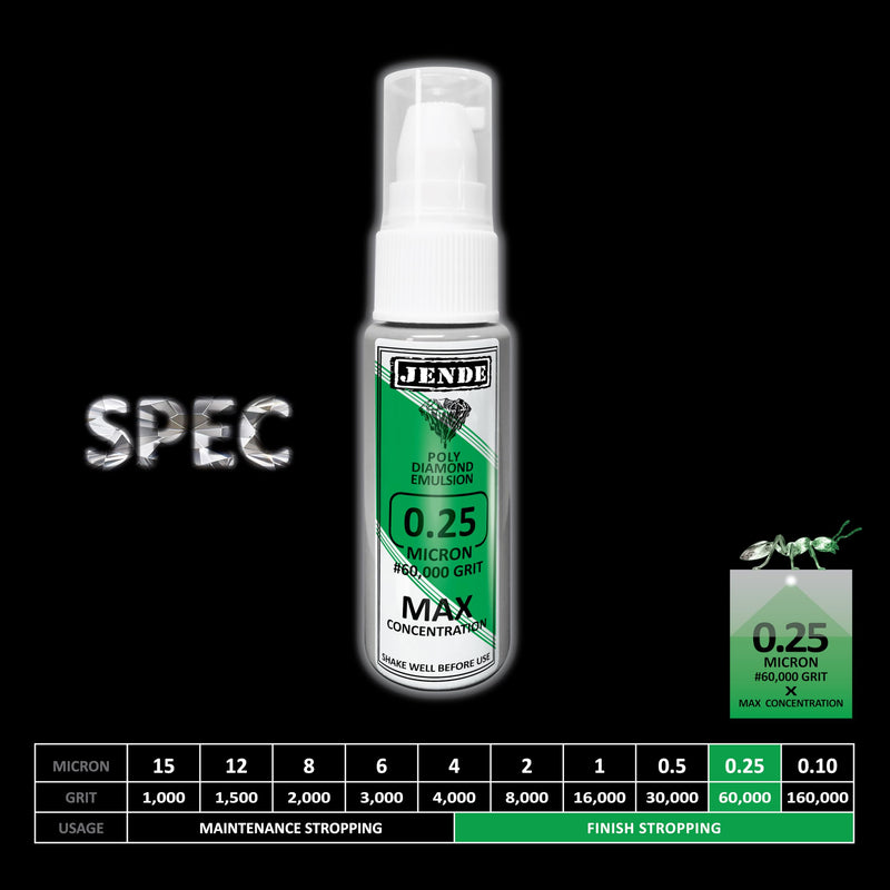 Jende 0.25 Micron Max Concentration Poly Diamond Stropping Emulsion 20ml - Higher Diamond carat level