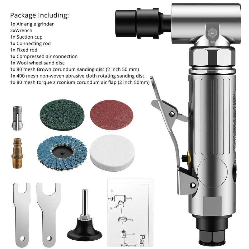 EYPINS Angle Air ‎Die Grinder 1/4 inch - Pro Pneumatic Right Angle Grinder 20000 RPM,with Sanding Discs, Lightweight,Variable Speed for Contour Grinding,Polishing,Cutting,Air Powered Compressed Silver