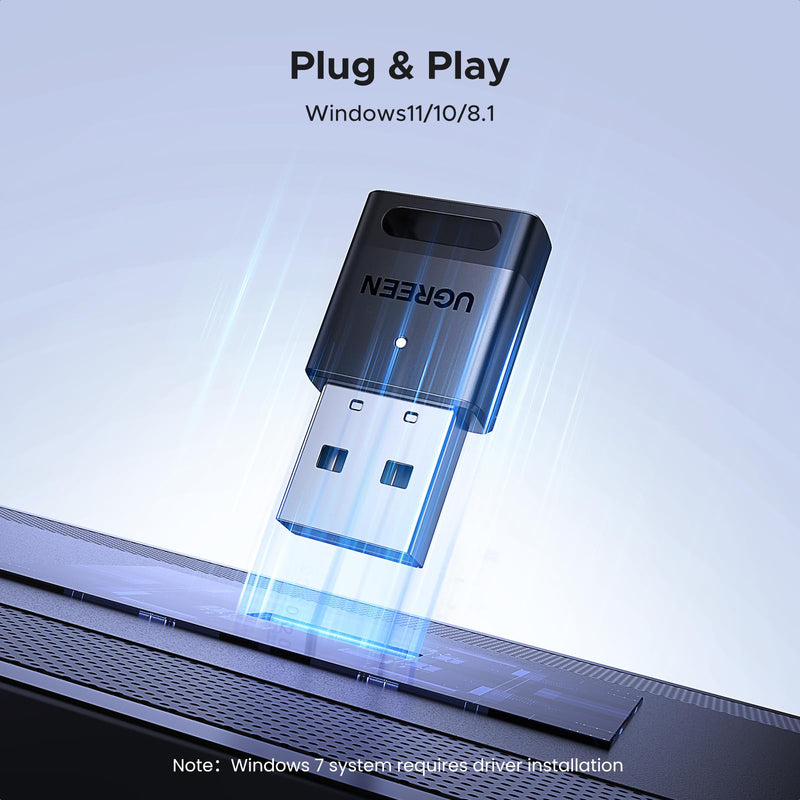 UGREEN USB Bluetooth Adapter for PC Bluetooth 5.4 Dongle Receiver EDR & BLE, Plug & Play Supports Windows 11/10/8.1, for Desktop, Laptop, Headphone,Keyboard,Mouse, Speakers,Printer