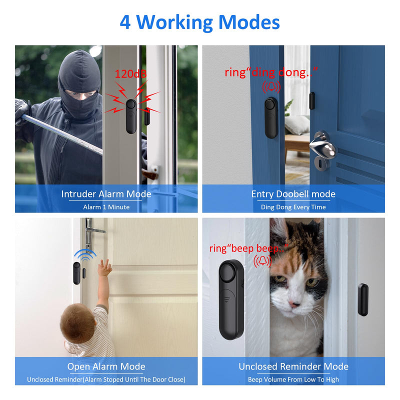 Door Alarm When Opened (2 Pack), 120dB Door and Window Open Sensor for Home Security/Kid Safety/Pool Safety, Sliding Front Door Opening Sensor Alert for Garage/Apartment/Business Office Entry,Black