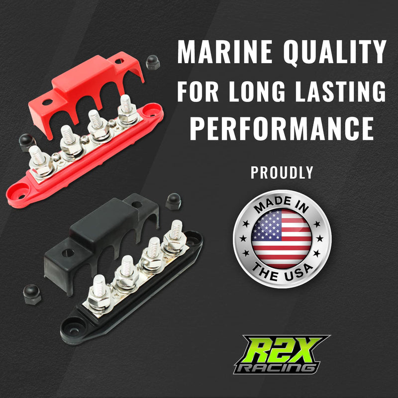 4 Post Power Distribution Block Bus Bar Pair with Cover - Made in The USA - 250 Amp Rating – Marine Bus Bar, Automotive, and Solar Wiring – Battery Terminal Distribution Block - (Set of 2) (3/8”) 3/8”