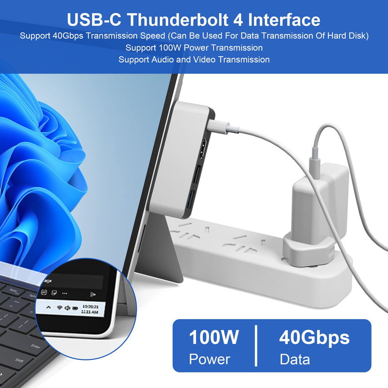 Surface Pro 8 Hub Docking Station with 4K HDMI, USB-C Thunerbolt 4 (Display+Data+PD Charging), USB 3.0, USB 2.0, TF Card Slot, Triple Display (Surface Pro 8+HDMI+USB C) for Microsoft Surface Pro 8 For Surface Pro 8