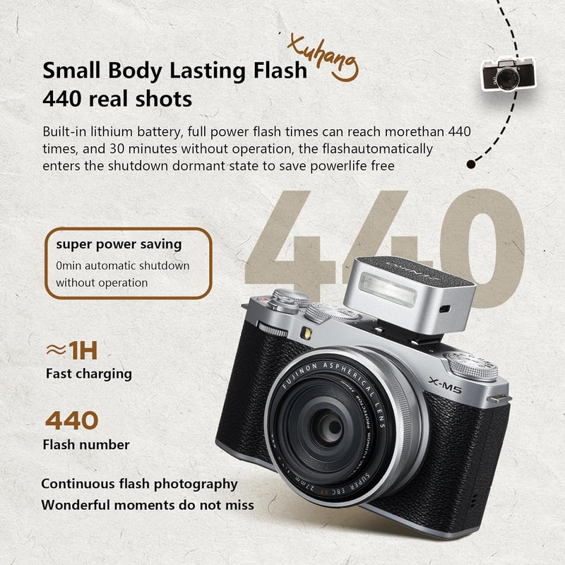 ZF08 Mini Camera Flash Speedlite with Flash Height Booster, Capable of Continuous Flash Shooting,Aluminum,for Fuji/Sony/Nikon/Canon/Olympus/Leica/Any Cameras with Single-Contact Hotshoe Black
