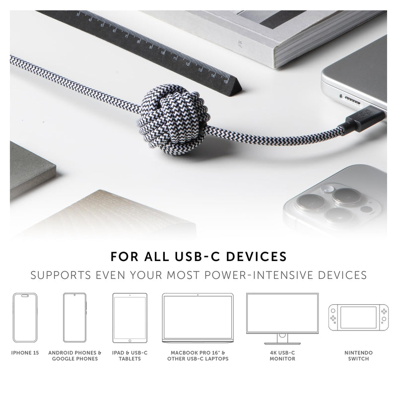 Native Union Anchor Cable 240W – 10ft Reinforced Braided USB-C to USB-C Power Delivery 3.1 Charging Cable with Weighted Knot – for iPhone 17 Pro Max/17e, MacBook Pro M5, Air, Neo (Slate Green) Slate Green