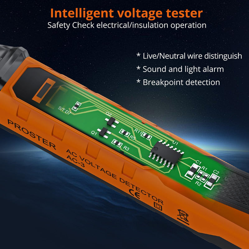 Proster Non-Contact Voltage Tester with Dual Range 12-1000V/48-1000V Adjustable Sensitivity AC Voltage Tester Pen & LED Flashlight