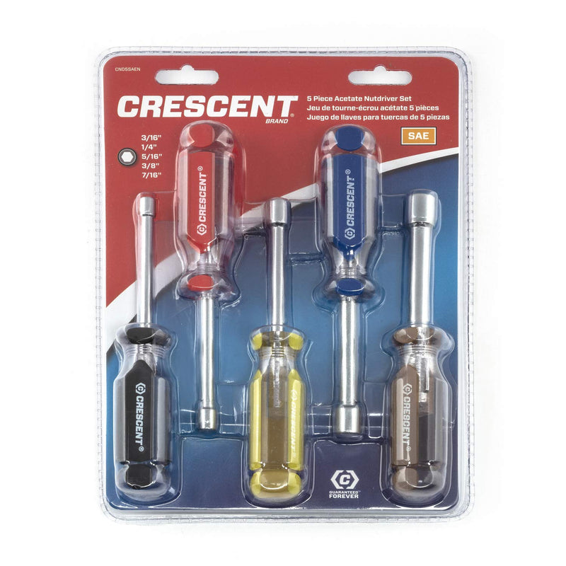 Crescent 5 Piece SAE Solid Shaft Tri-Lobe Acetate Nutdriver Set - CND5SAEN