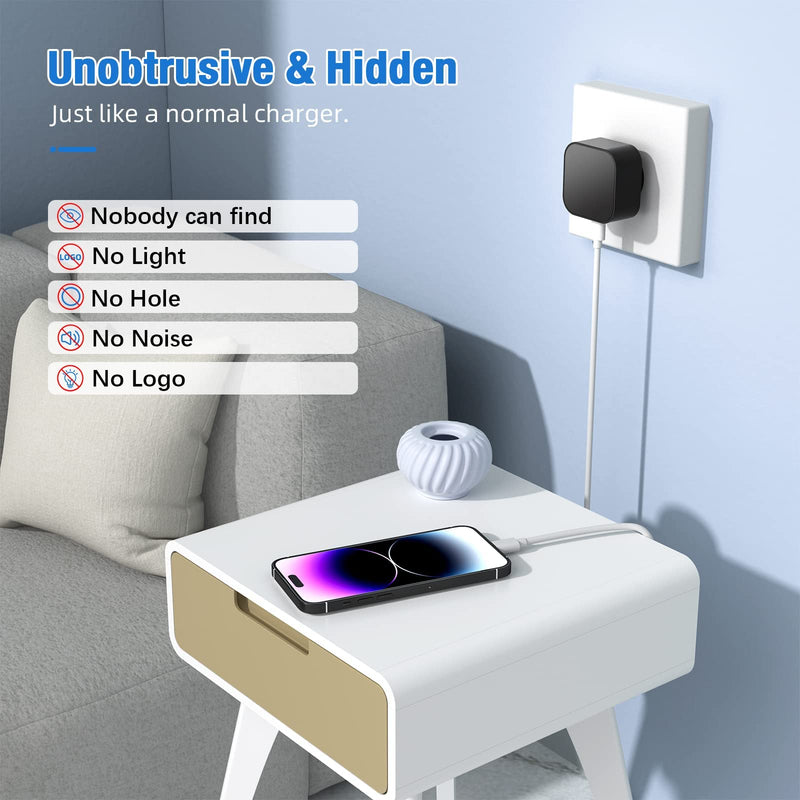 LIZVIE Hidden Camera Charger, 2.4G WiFi Phone Charger Camera Wide-Angle 170° /Motion Detection/SD Storage/Free App Remote View/1080P/Nanny Cam Hidden Cameras for Home Security Office, and Indoor.