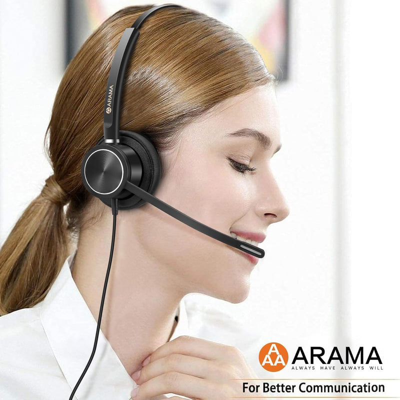 Arama 2024 Upgraded USB Headset with Microphone Noise Cancelling & in-line Controls, Computer Headset with Microphone for Laptop PC Home Office Online Class Skype Zoom Clear Chat