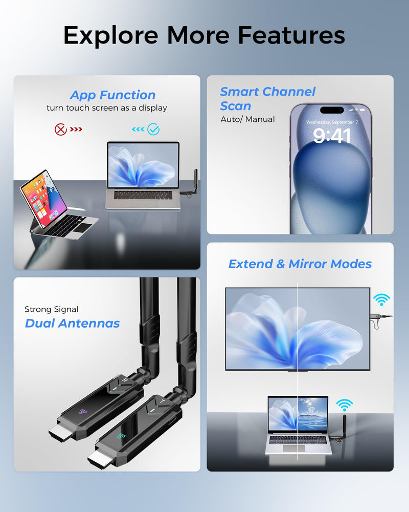 Wireless HDMI Transmitter and Receiver,1312FT/400m 4K Decode1080P Output Plug&Play 2.4G/5.8G Portable HDMI Wireless for Streaming Video and Audio to Monitor from Laptop/PC/TV Box/Projector 1TX+1RX