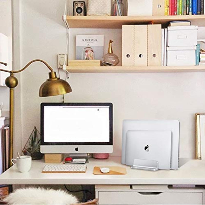Universal Laptop Vertical Stand, Dual Desktop Stand Adjustable Notebook Stand (up to 17.3 inches) for Samsung/HP/Dell/Chrome Book laptops (Silver) Silver