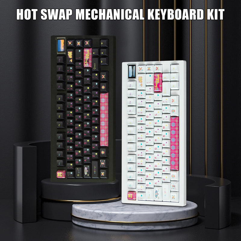 GMK81 75% Keyboard Kit,Hot Swap Bluetooth/2.4G Wireless/Type-C Tri-Mode RGB Mechanical Keyboard with TFT-LCD Screen PCB Gasket VIA Programmable Customized Barebones TKL Gaming DIY Kit (Black) Black+Display
